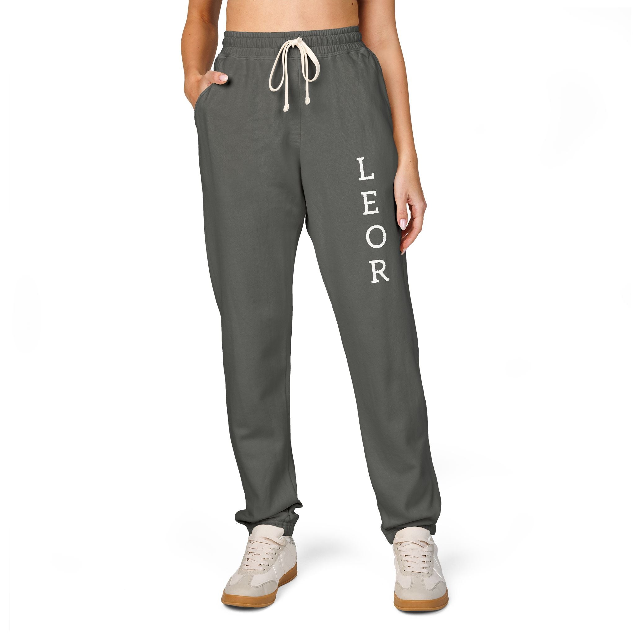Leo Vertical Script Sweatpants — Garment-Dyed Fleece Joggers