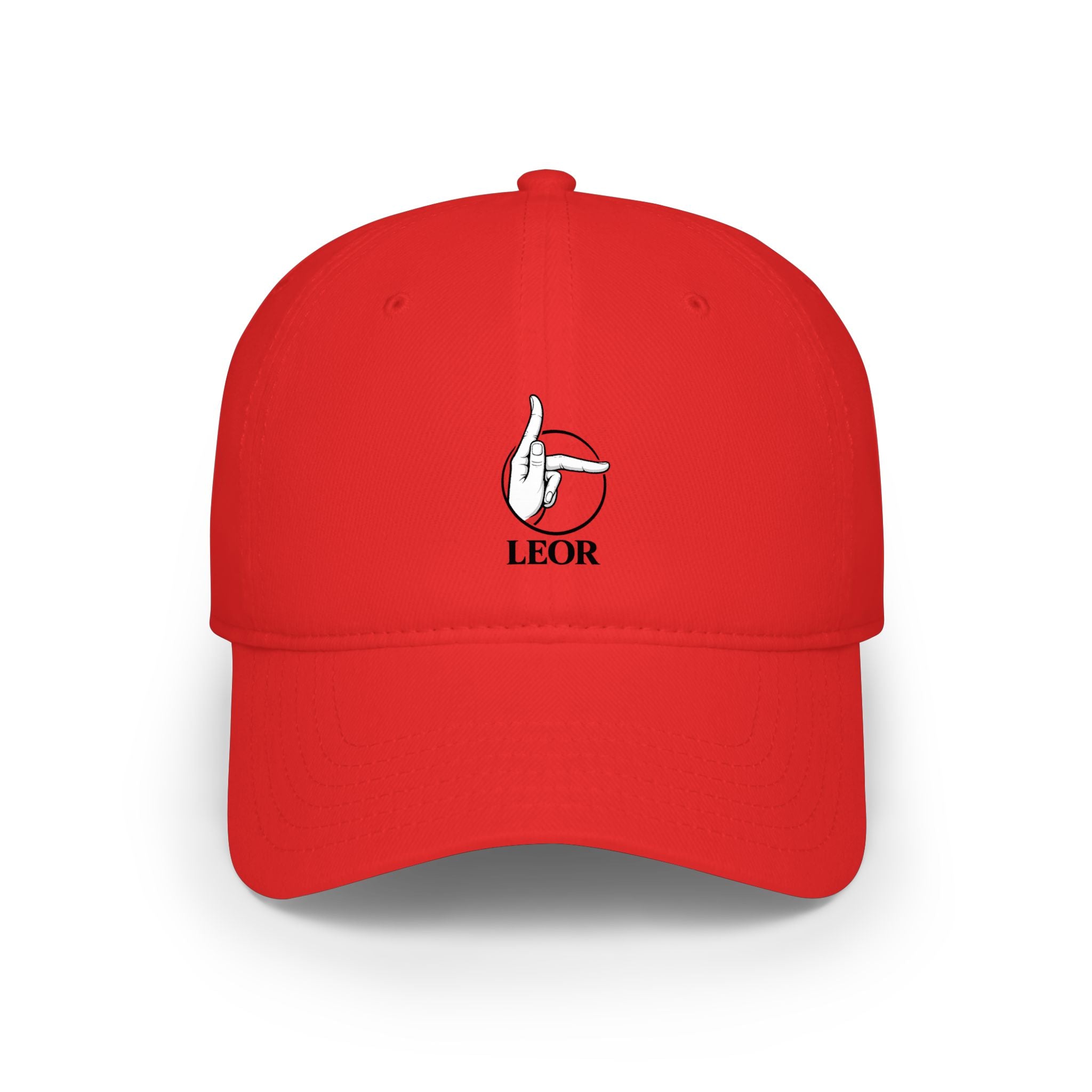Red Embroidered 'LEOR' Hand-Sign Baseball Cap