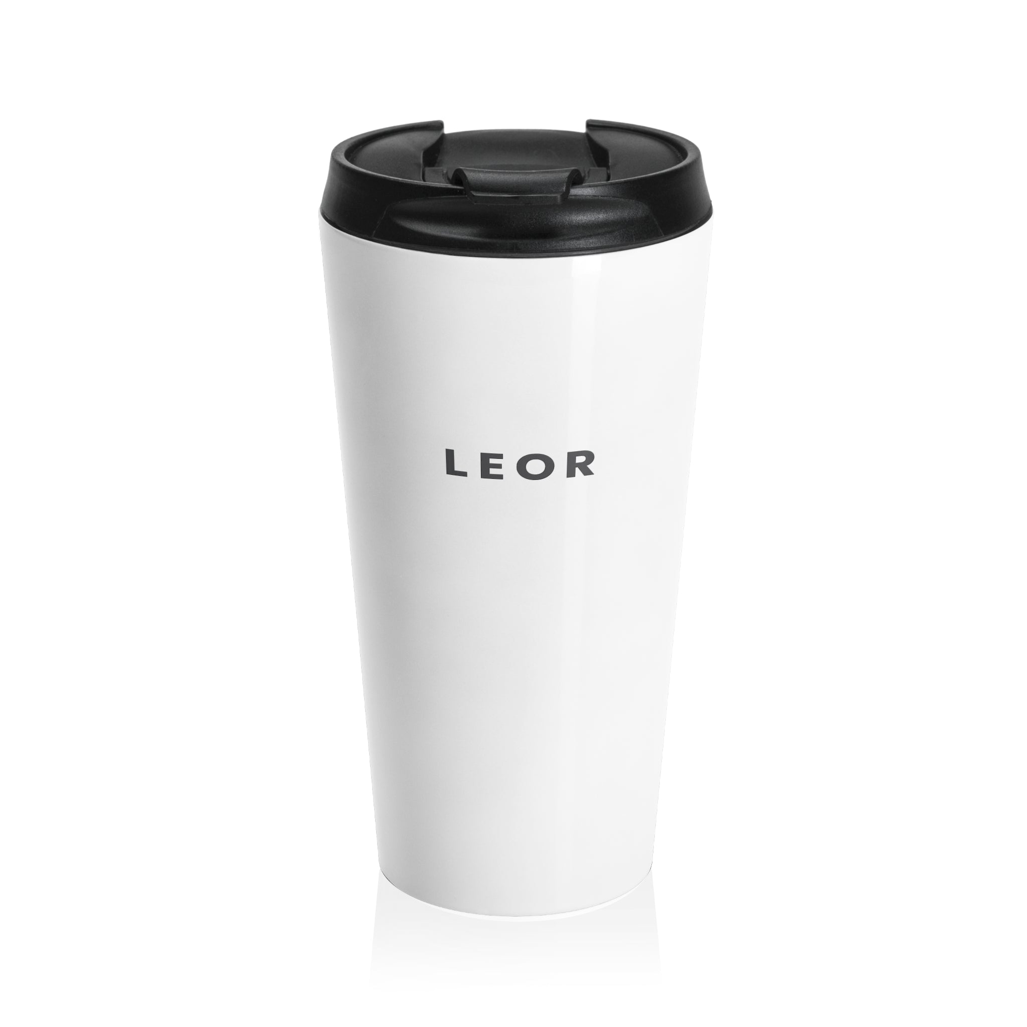 Stainless Steel Travel Mug — Minimal 'LEOR' Logo Insulated Coffee Tumbler