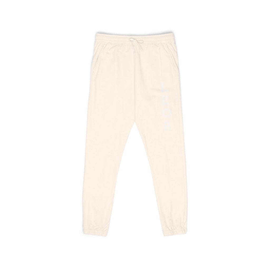 Leo Vertical Script Sweatpants — Garment-Dyed Fleece Joggers
