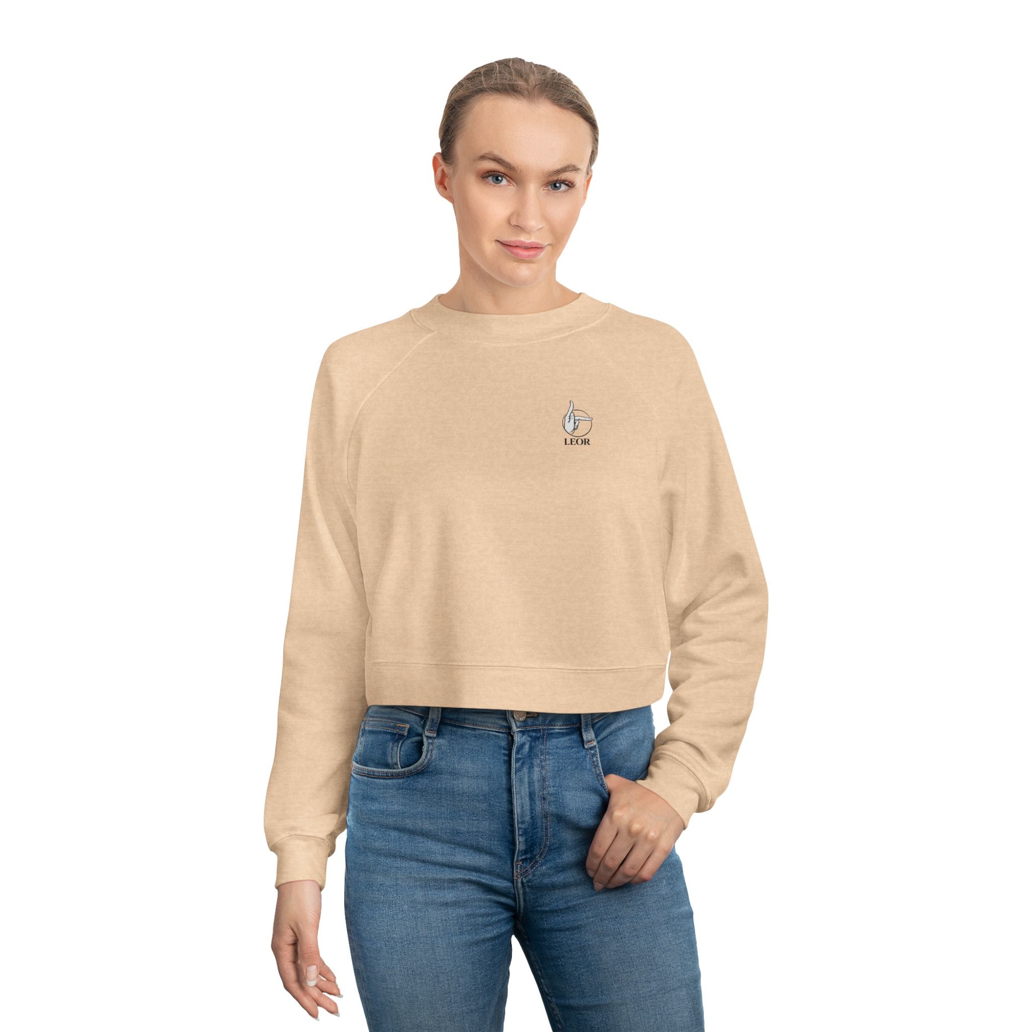 Cropped Fleece Pullover — Minimal Tiny Heart Chest Logo