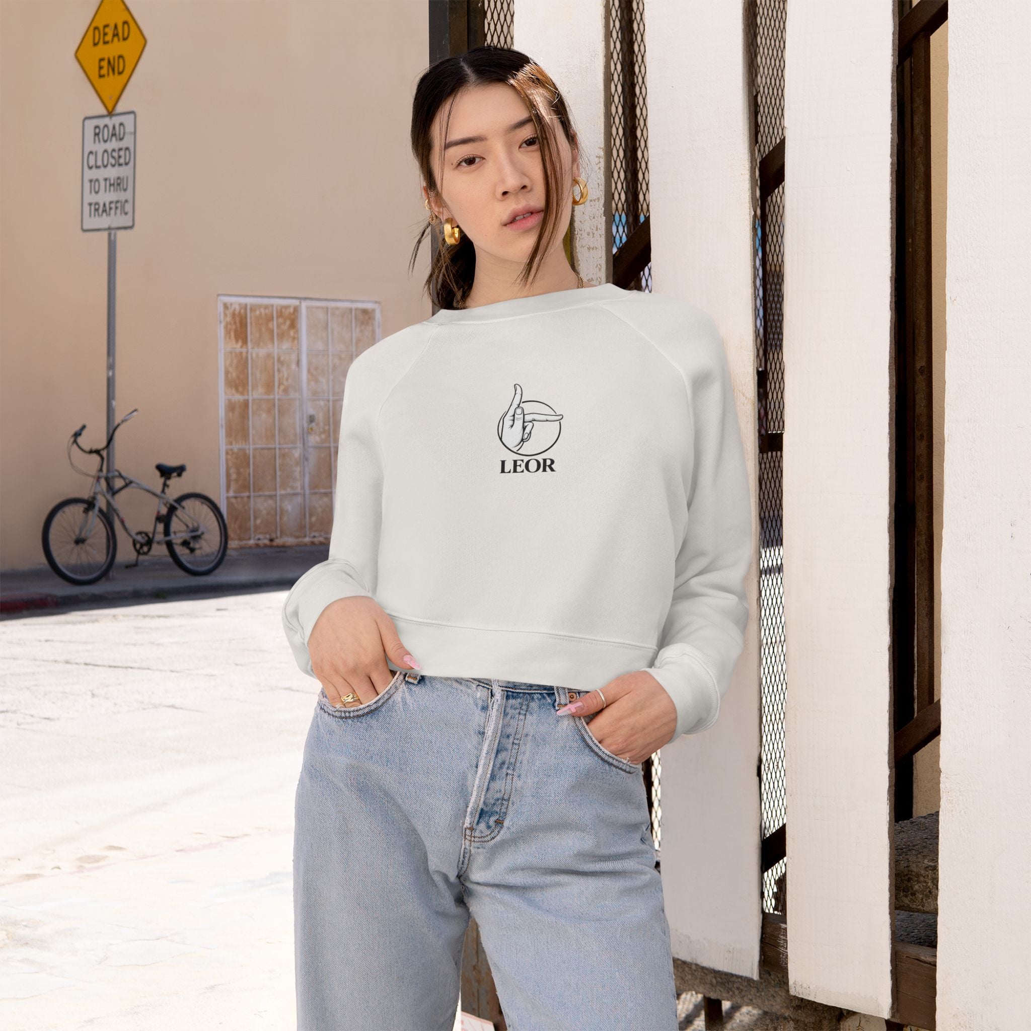 Cropped Pullover — Minimal Hand Sign Graphic