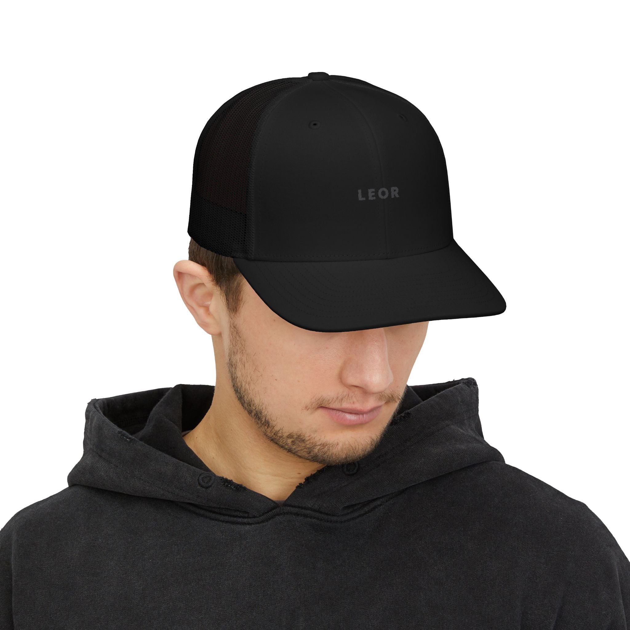 LEOR Embroidered Trucker Cap — Personalized Mesh Snapback Hat