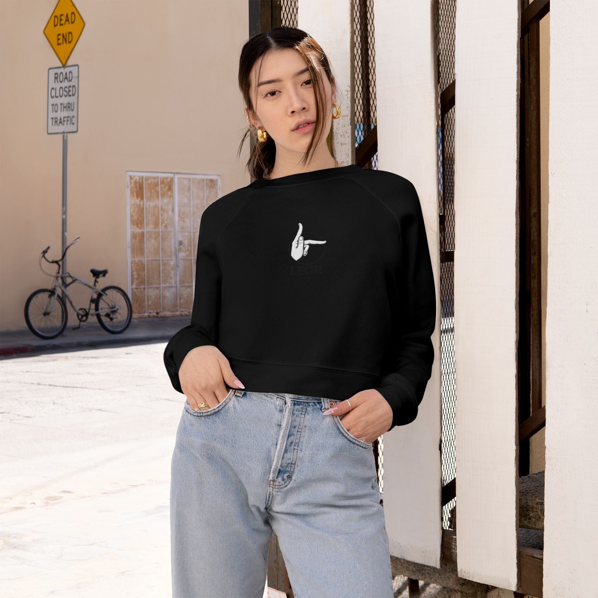 Cropped Pullover — Minimal Hand Sign Graphic
