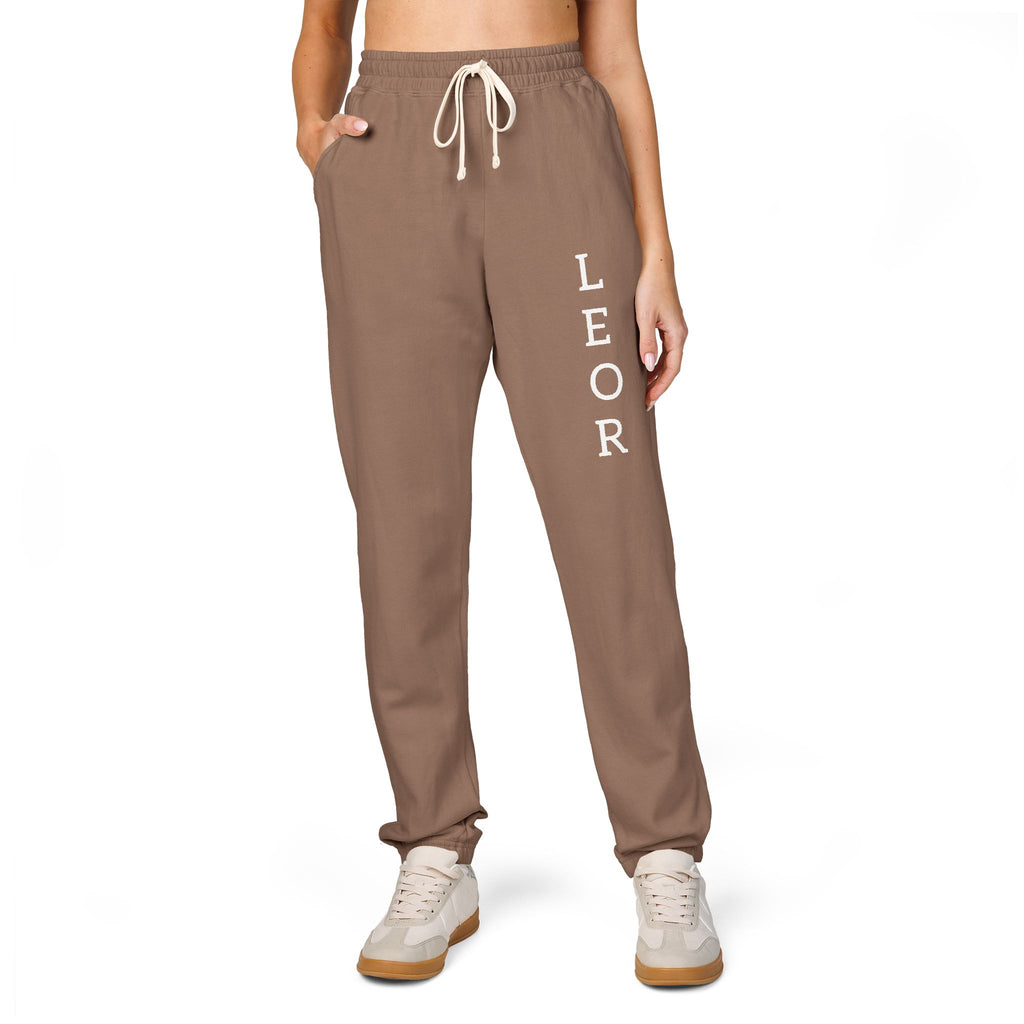 Leo Vertical Script Sweatpants — Garment-Dyed Fleece Joggers