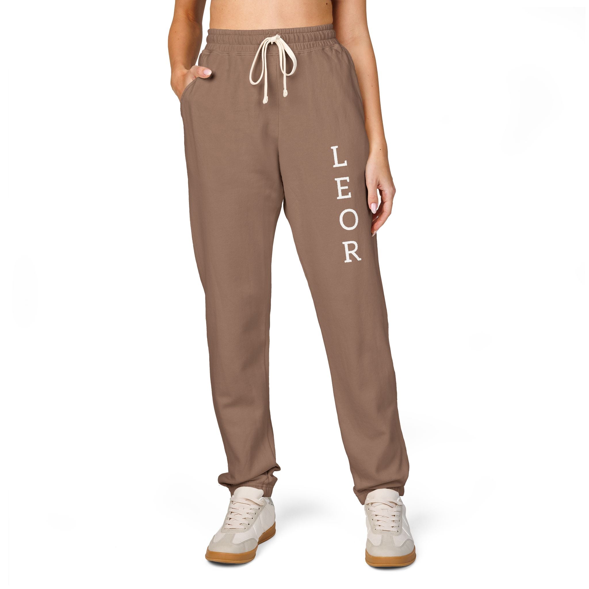 Leo Vertical Script Sweatpants — Garment-Dyed Fleece Joggers