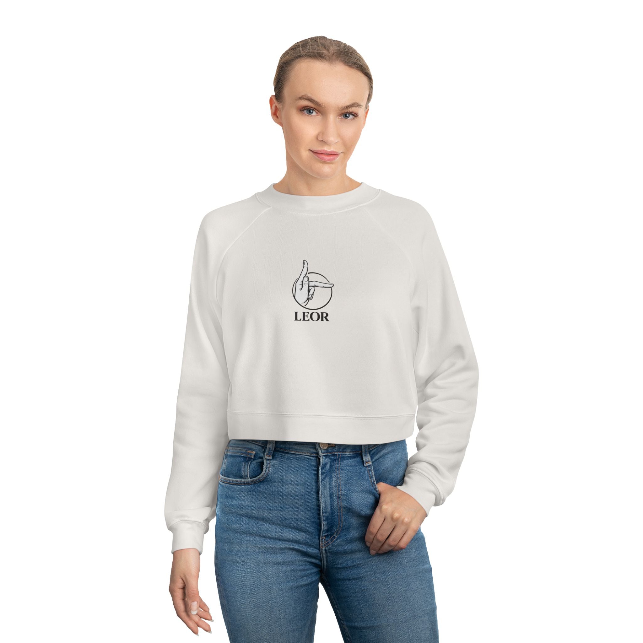 Cropped Pullover — Minimal Hand Sign Graphic