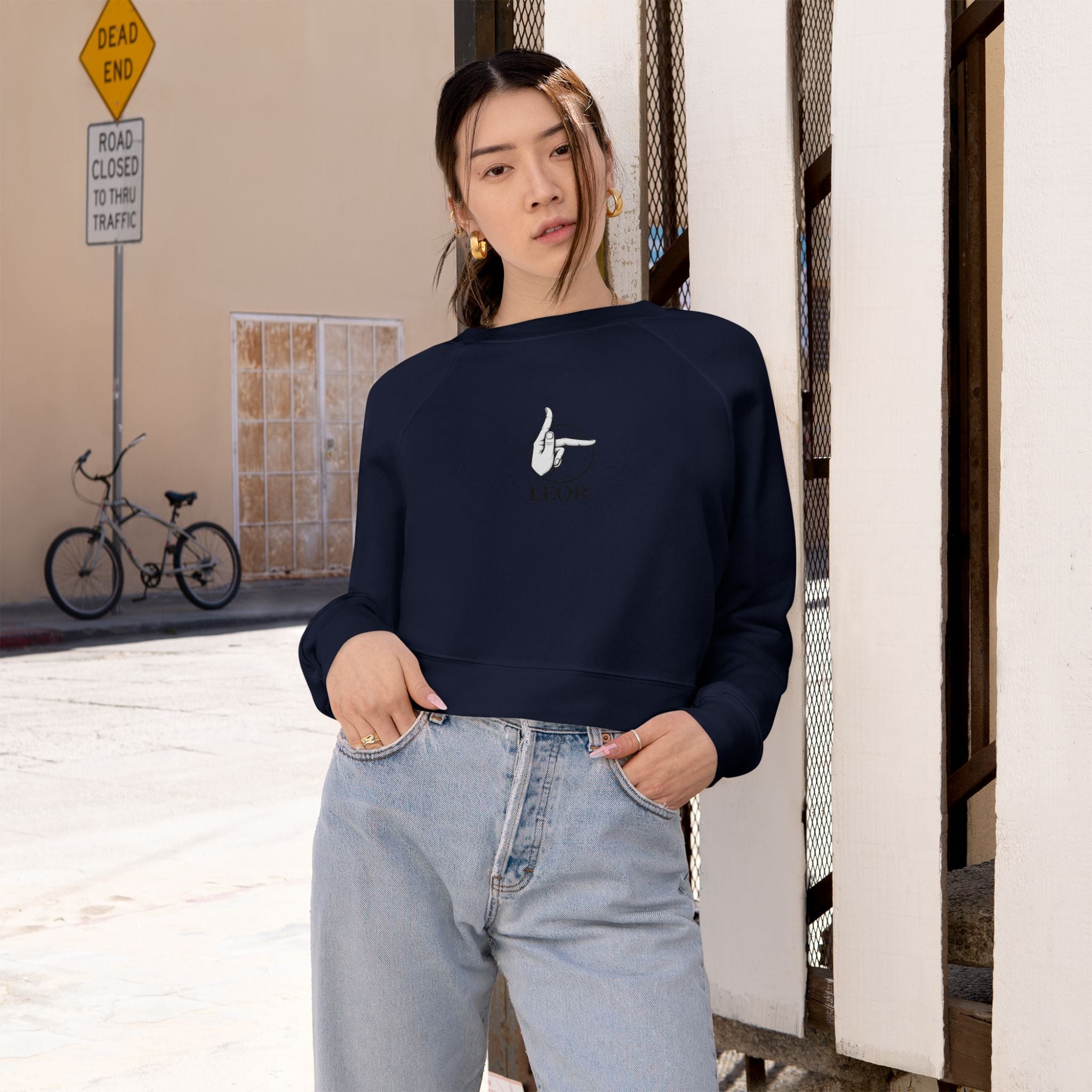 Cropped Pullover — Minimal Hand Sign Graphic