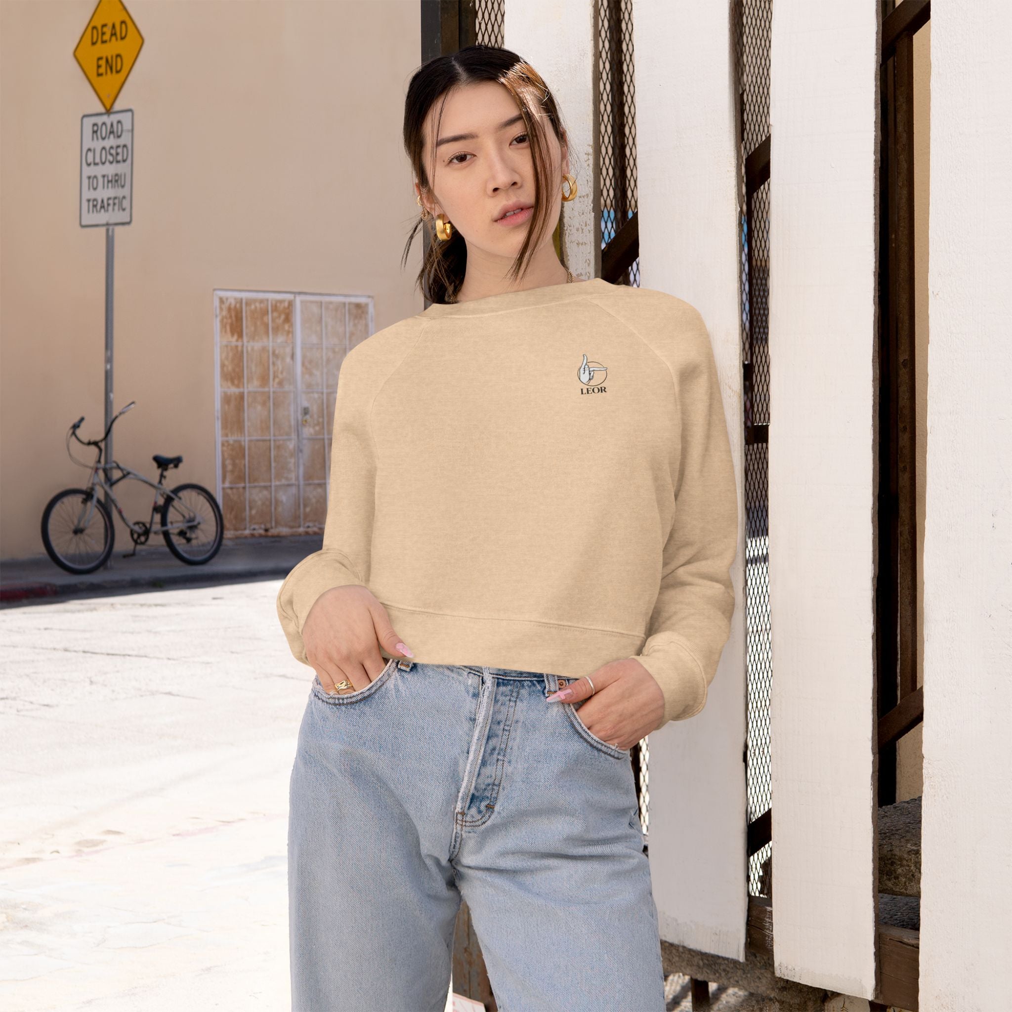 Cropped Fleece Pullover — Minimal Tiny Heart Chest Logo