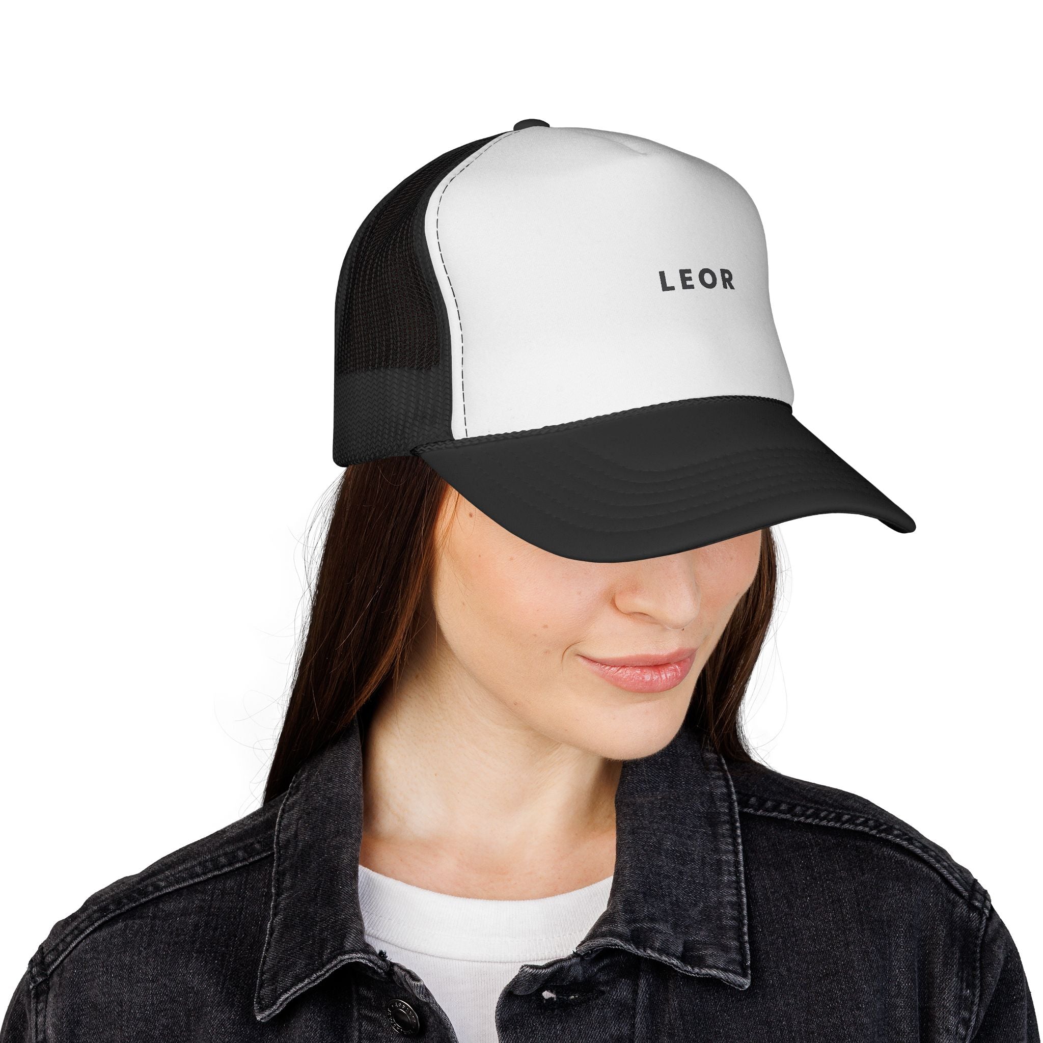 LEOR Embroidered Trucker Hat — Minimal Vintage Mesh Cap