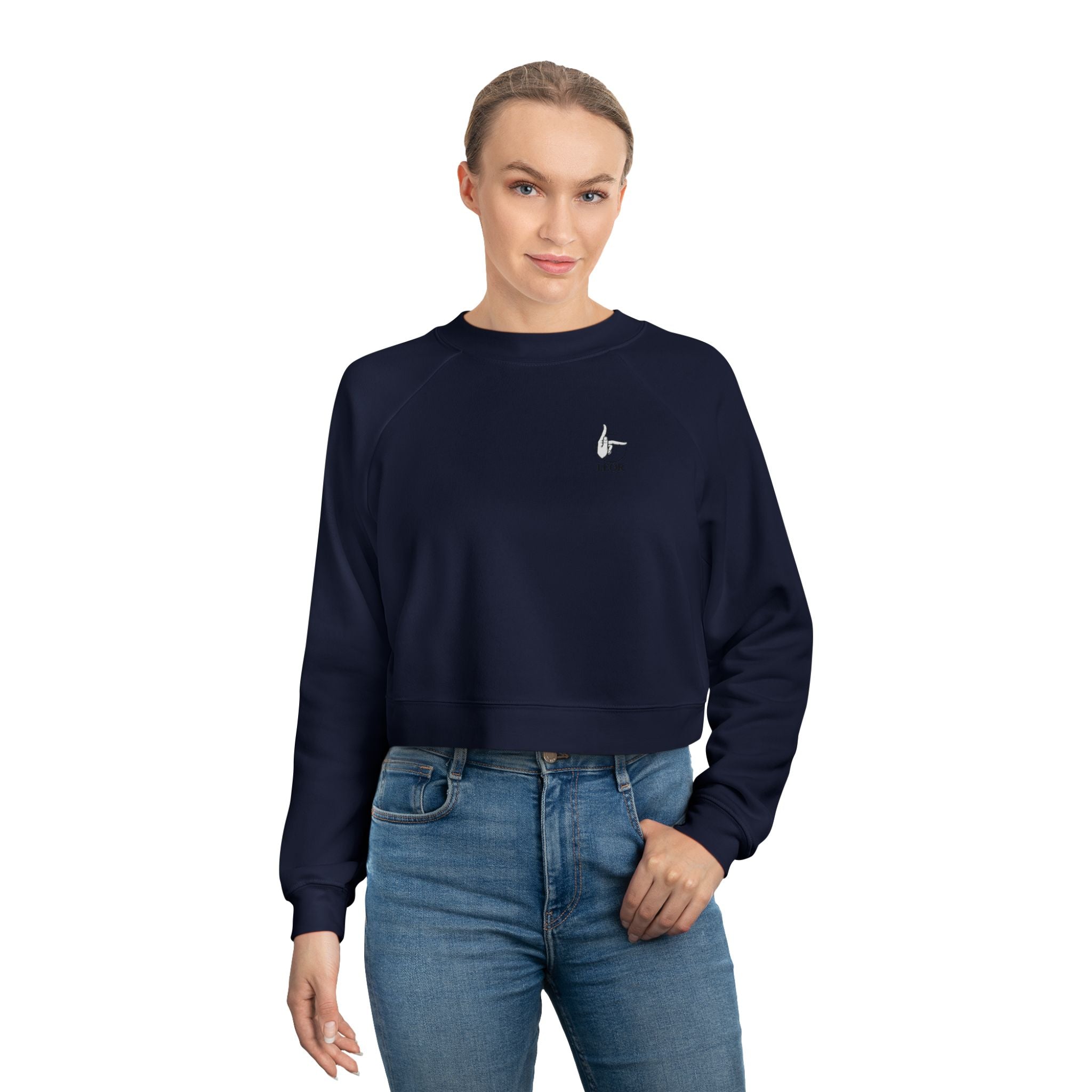 Cropped Fleece Pullover — Minimal Tiny Heart Chest Logo