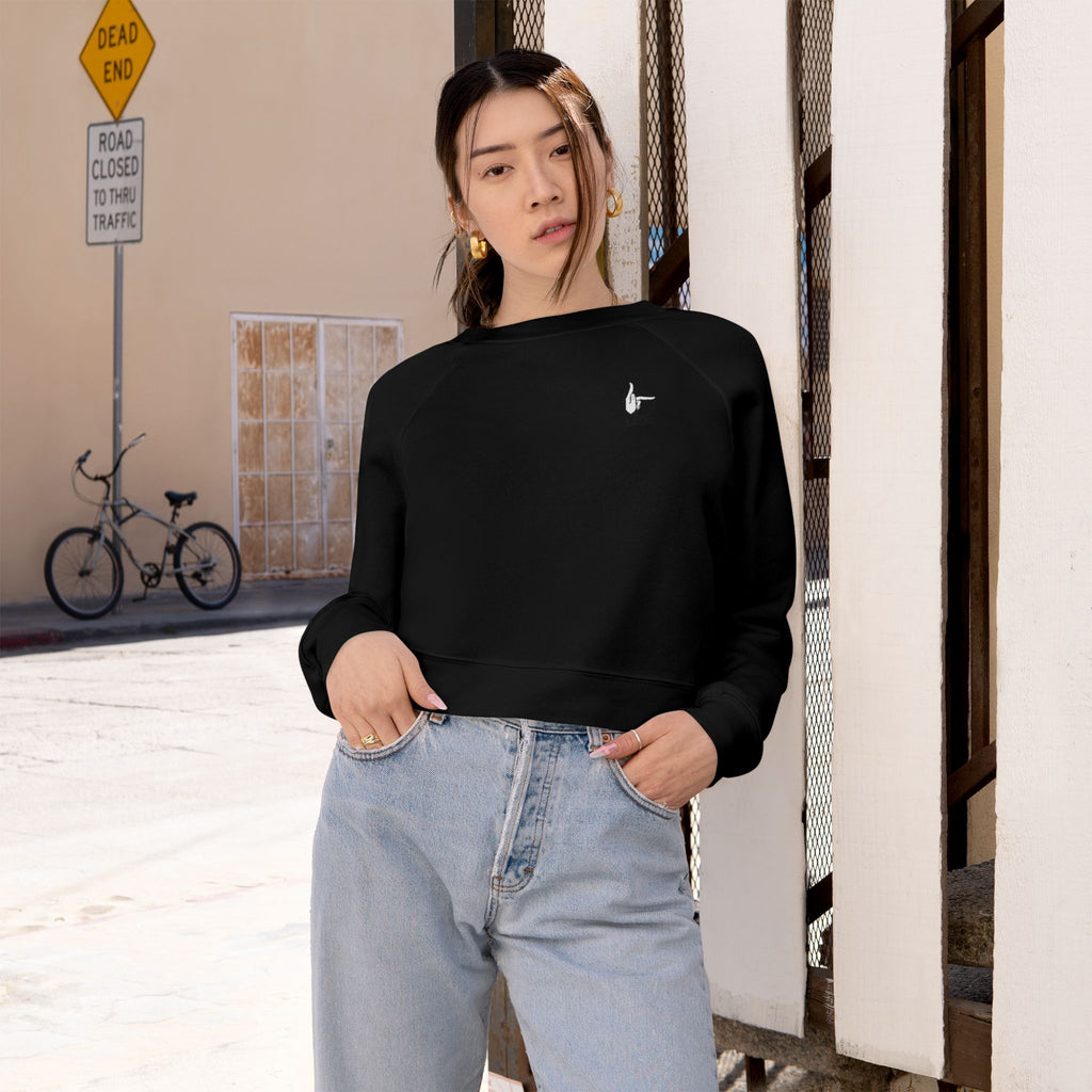 Cropped Fleece Pullover — Minimal Tiny Heart Chest Logo