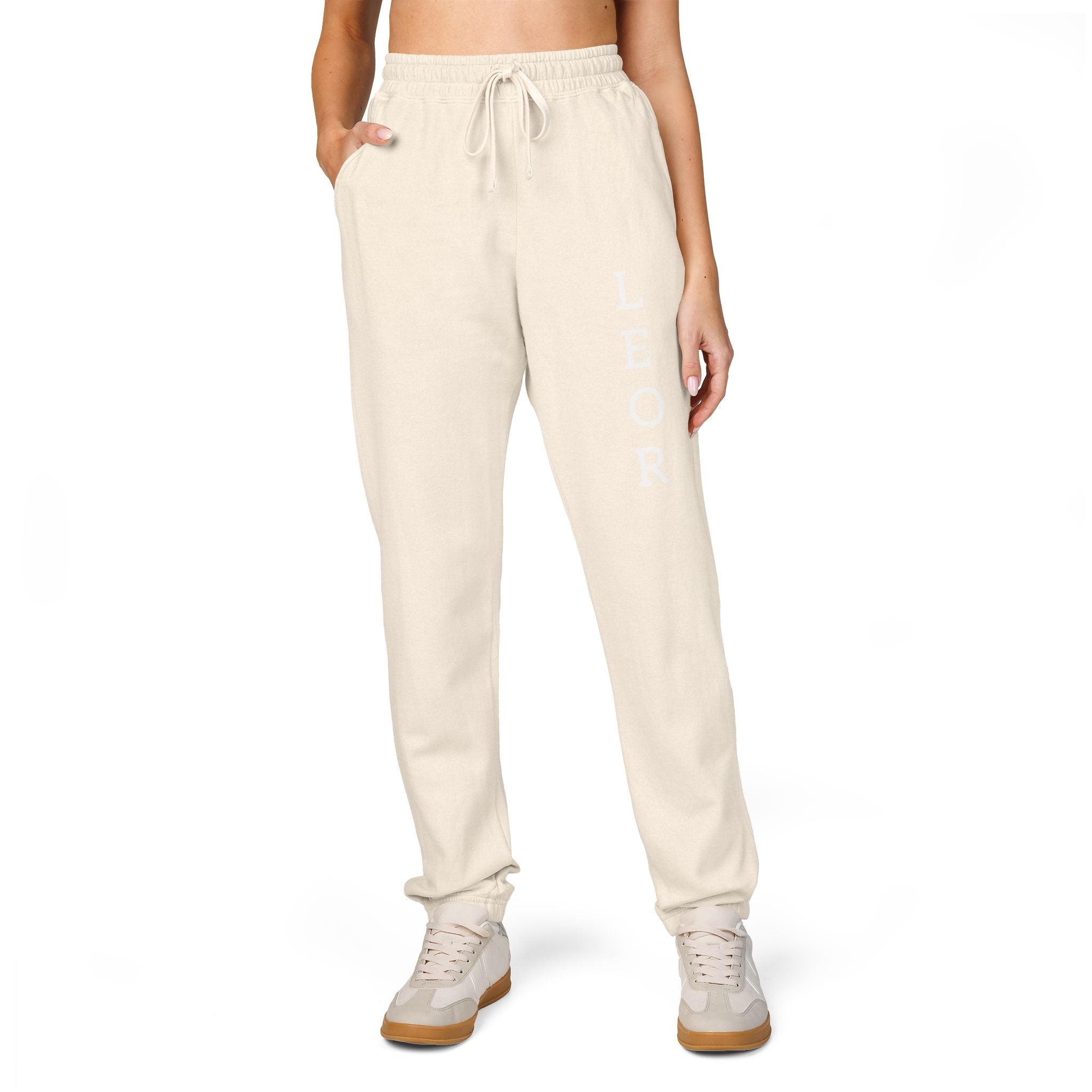 Leo Vertical Script Sweatpants — Garment-Dyed Fleece Joggers