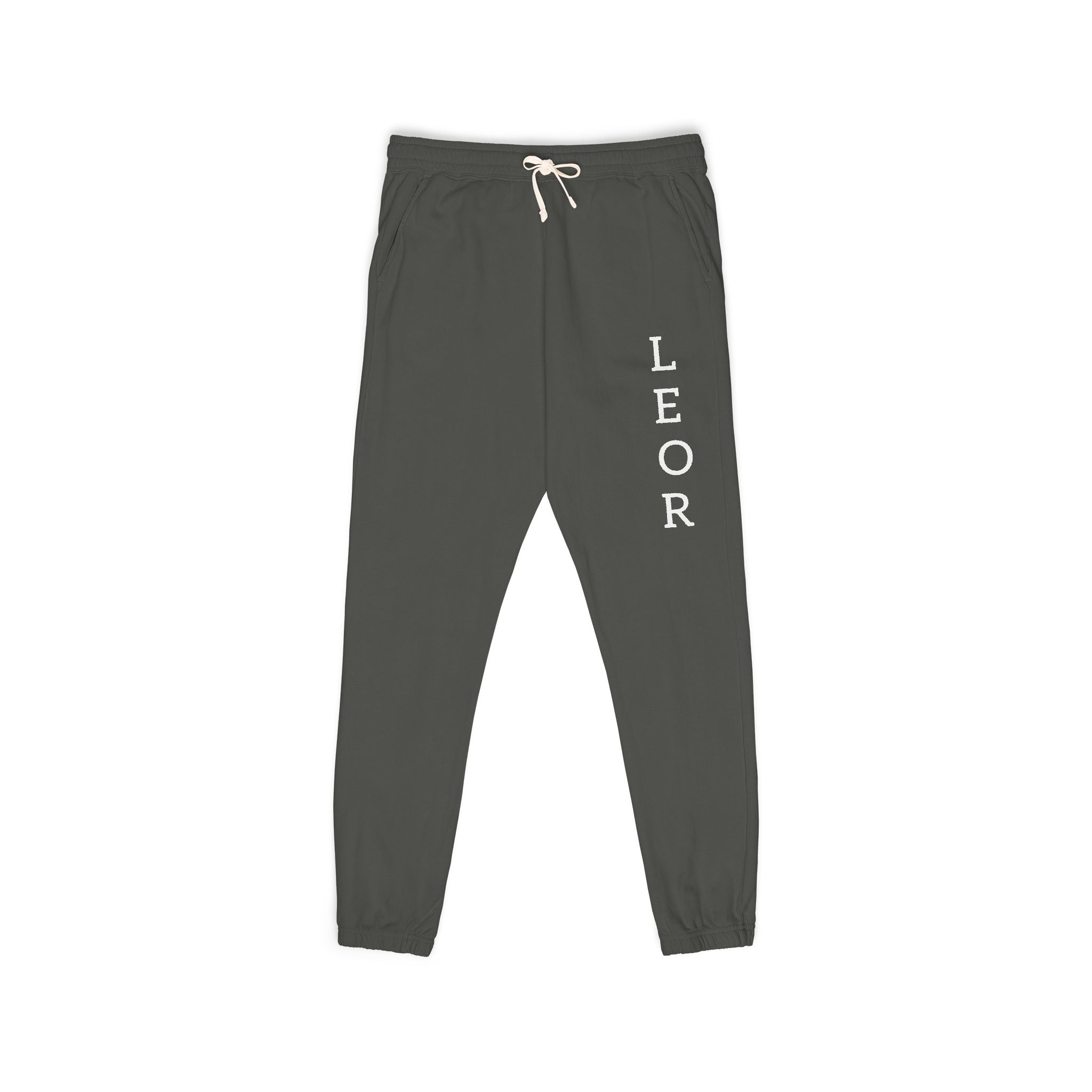 Leo Vertical Script Sweatpants — Garment-Dyed Fleece Joggers