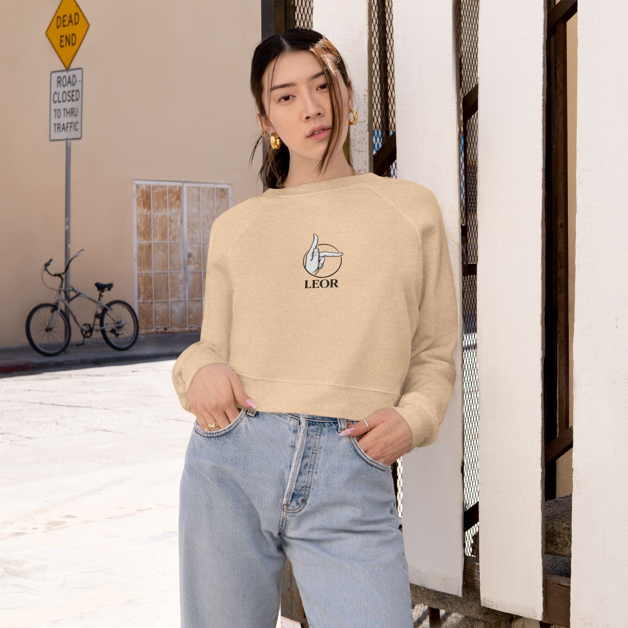 Cropped Pullover — Minimal Hand Sign Graphic